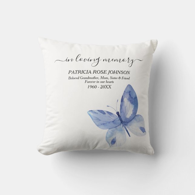 In Loving Memory Butterfly Photo Tribute Cushion (Front)