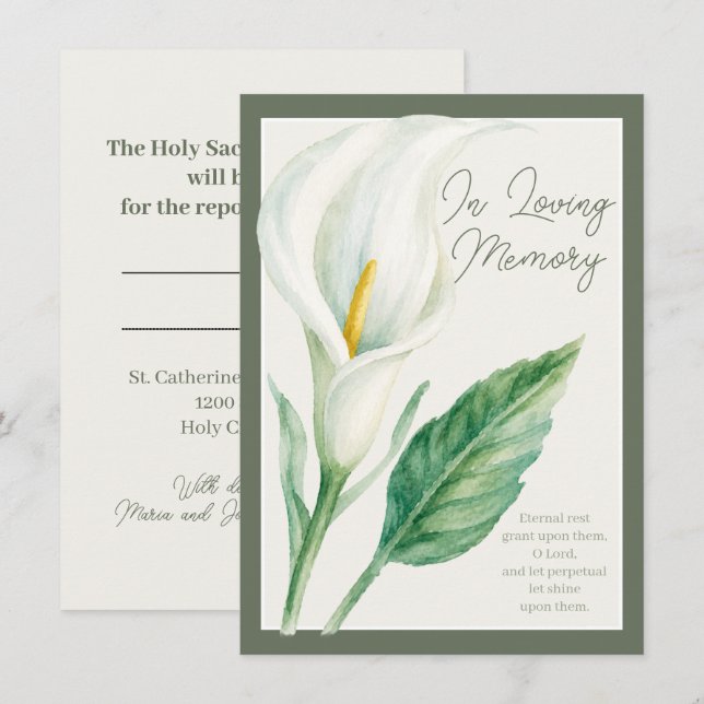 In Loving Memory Calla Lily Mass Offering Card (Front/Back)