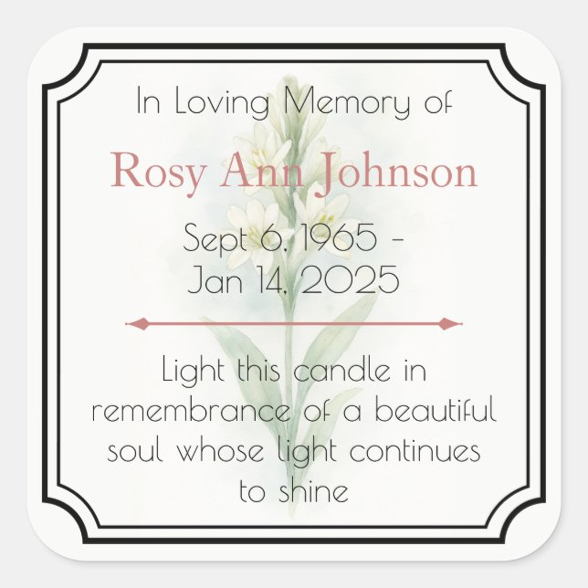 In Loving Memory Candle Label (Front)