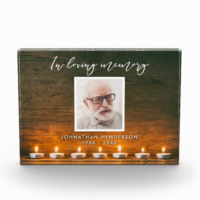 In Loving Memory Candles & Wood Photo Memorial Block (Front)