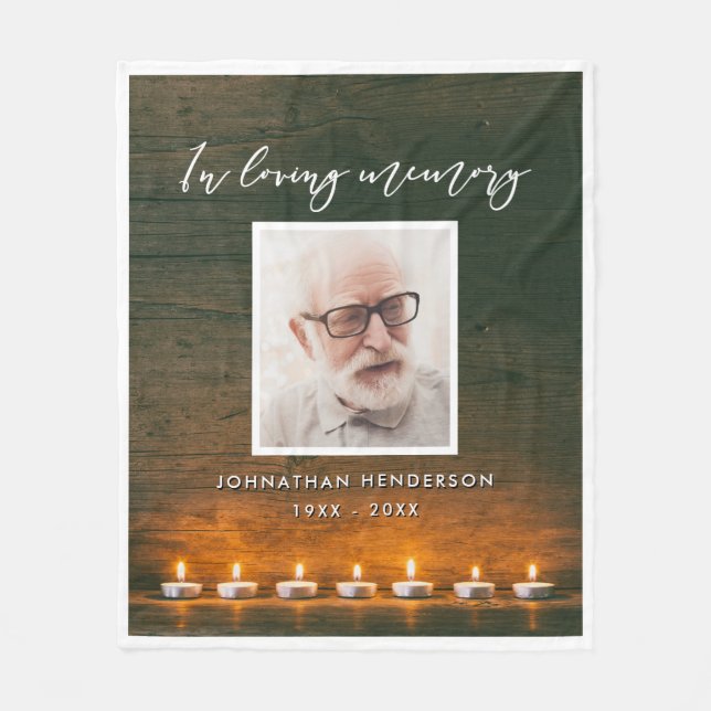 In Loving Memory Candles & Wood Photo Memorial Fleece Blanket (Front)