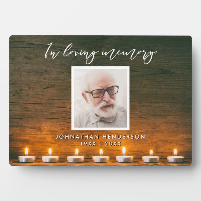 In Loving Memory Candles & Wood Photo Memorial Plaque (Front)