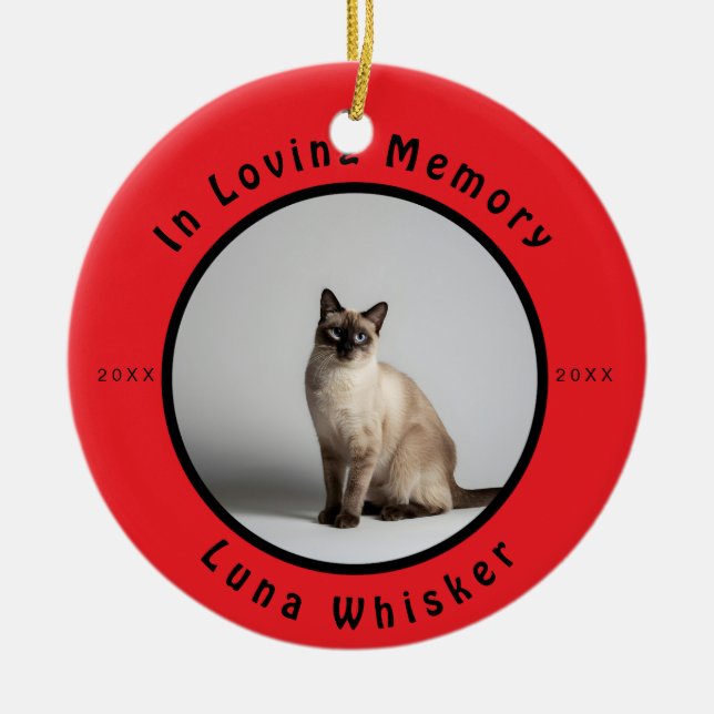In Loving Memory Cat Photo Memorial Ceramic Tree Decoration (Front)