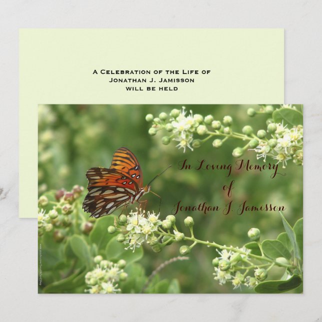 In Loving Memory Celebration of Life  Butterfly Invitation (Front/Back)