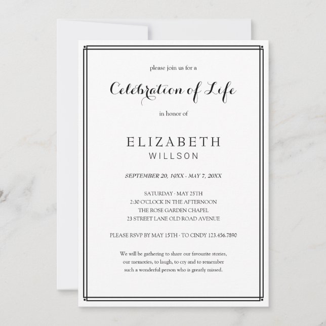 In Loving Memory Celebration of Life Frame Funeral Invitation (Front)