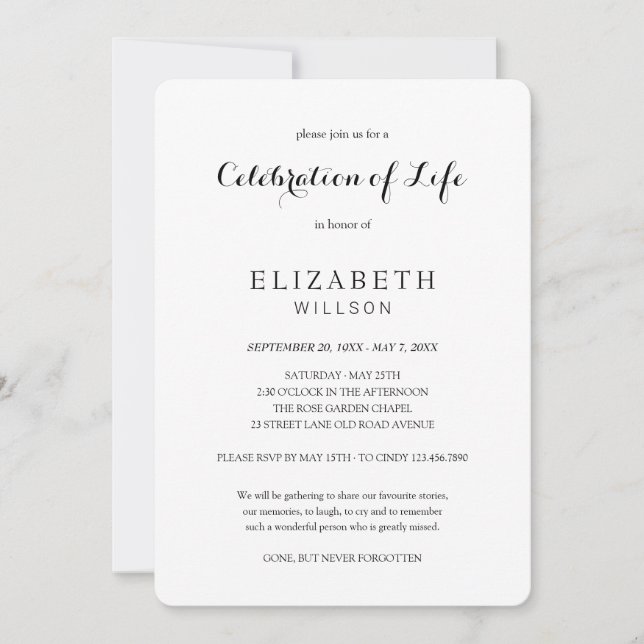 In Loving Memory Celebration of Life Funeral Invitation (Front)