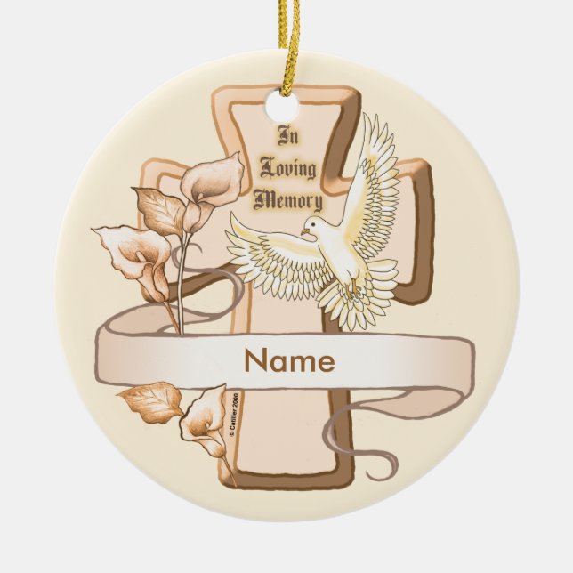 In loving Memory Christian  Cross Ceramic Tree Decoration (Front)