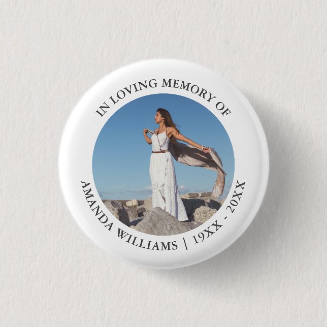 In Loving Memory Christmas White Keepsake Photo 3 Cm Round Badge (Front)