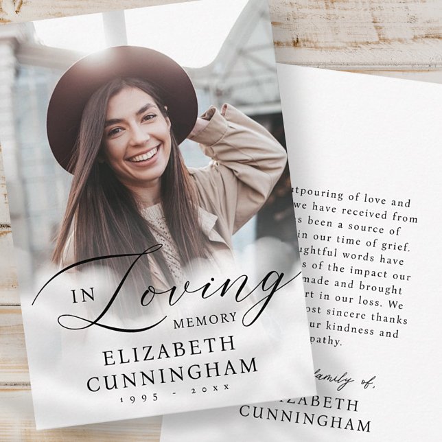 In Loving Memory Clouds Memorial Modern Photo Thank You Card (Creator Uploaded)