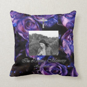 In Loving Memory Cross Add Photo Floral Purple Cushion