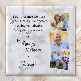 In Loving Memory Custom 3 Photo Memorial Funeral 15 Cm Square Badge