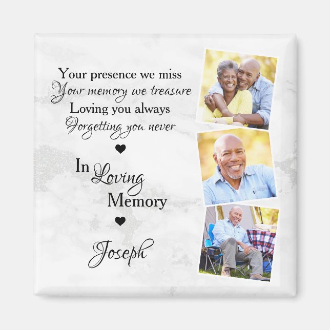 In Loving Memory Custom 3 Photo Memorial Magnet (Front)