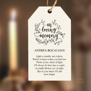 In Loving Memory, Custom Memorial Candle Favour Gift Tags