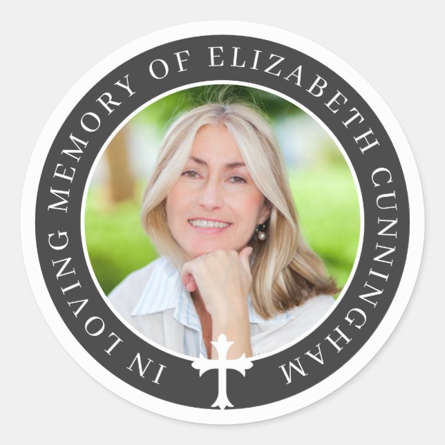 In Loving Memory | Custom Photo and Cross Classic Round Sticker (Front)