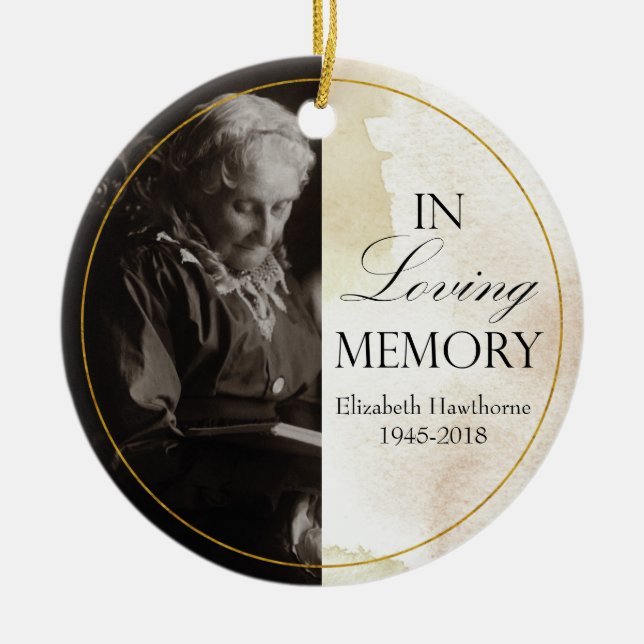 "In loving memory" custom Photo Memorial Ceramic Tree Decoration (Front)