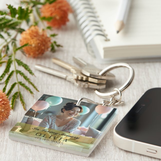 In Loving Memory Custom Photo Square Key Ring (Front Right)