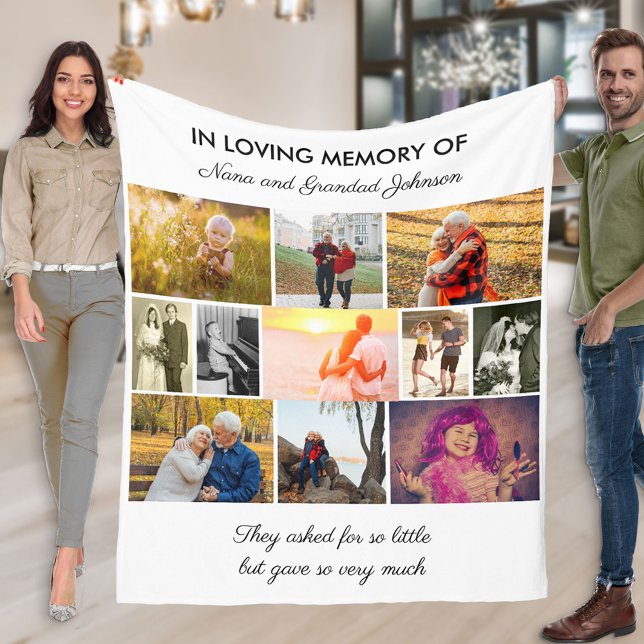 In Loving Memory Custom Quote White Photo Collage Fleece Blanket (Creator Uploaded)