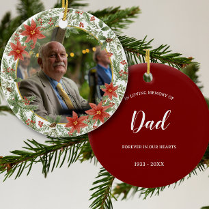 In Loving Memory Dad Picture Red Memorial  Ceramic Tree Decoration