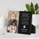 In Loving Memory Dog Personalised Photo Memorial Plaque<br><div class="desc">A beautiful personalised pet memorial home accent piece to honour the memory of a beloved furry family member. Includes a photo, name of the dog, their lifespan, a paw print detail, and a custom quote - the default quote is "If love alone could have kept you here, you would have...</div>