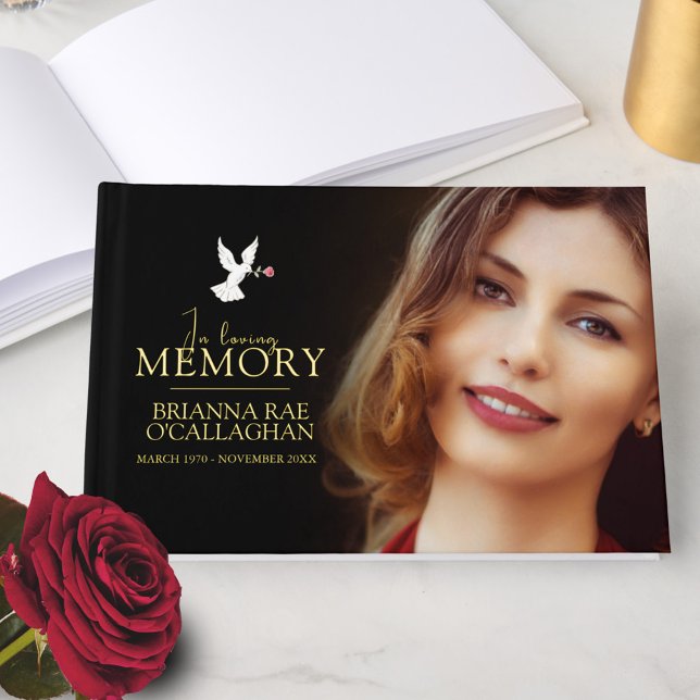 In loving memory dove red rose funeral photo black guest book (Creator Uploaded)