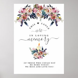 In Loving Memory Dusty Blue Floral Memorial Sign