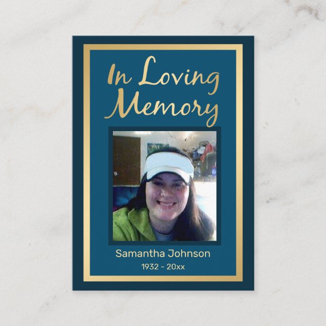 In Loving Memory Elegant Faux Gold Photo Business Business Card (Front)