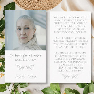 In Loving Memory Elegant Floral Prayer Card