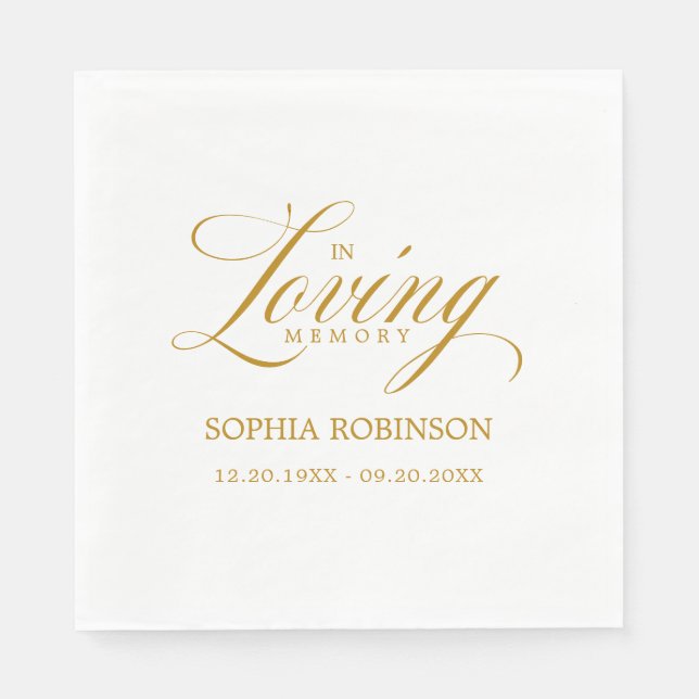 In Loving Memory Elegant Gold Script Funeral  Napkin (Front)