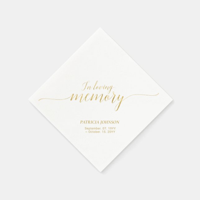 In Loving Memory | Elegant Gold Script Memorial Na Napkin (Corner)
