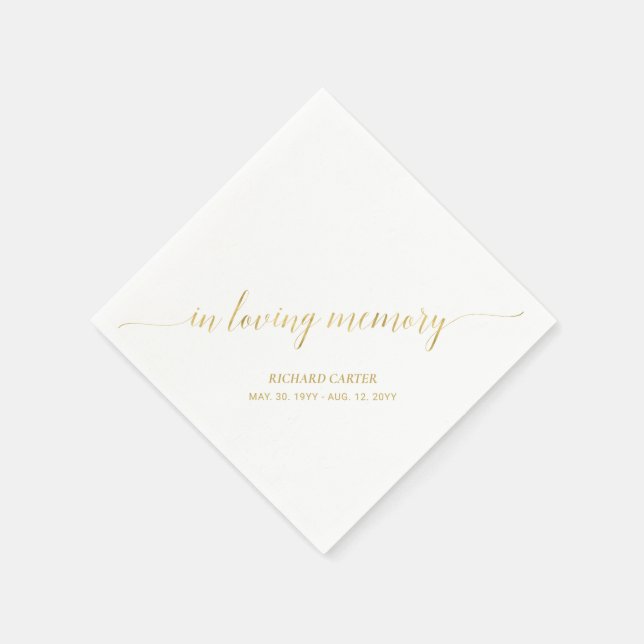 In Loving Memory | Elegant Gold Script Memorial Napkin (Corner)