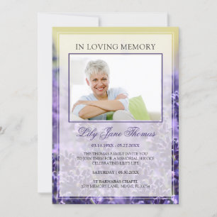 In Loving Memory Elegant Lavender Funeral Photo Invitation
