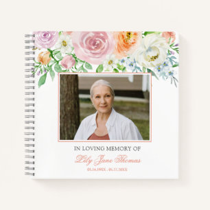 In Loving Memory Elegant Peach Rose Funeral Notebook