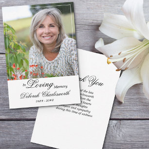 In Loving Memory Elegant Script Funeral Photo Thank You Card