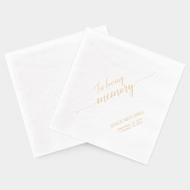 In Loving Memory | Elegant Script Memorial Funeral Foil Napkins (Back)