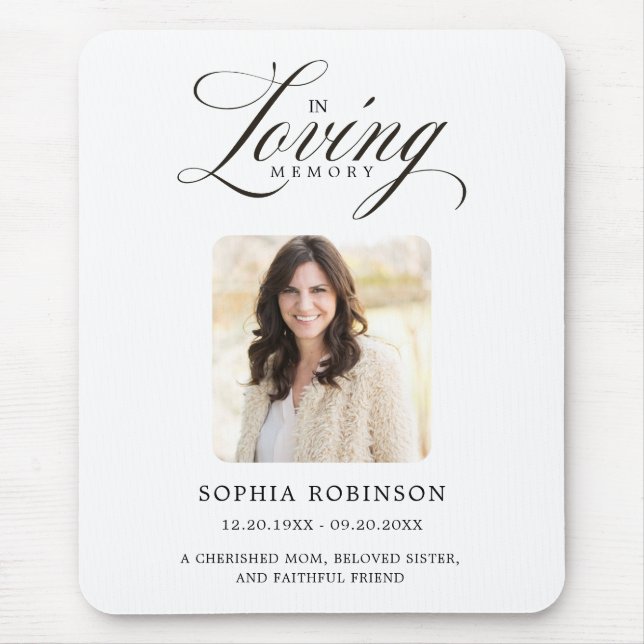 In Loving Memory Elegant Script Memorial Mouse Mat (Front)
