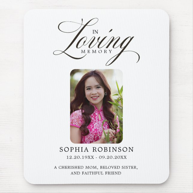 In Loving Memory Elegant Script Memorial Mouse Mat (Front)