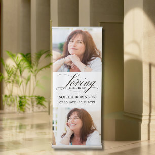 In Loving Memory Elegant Script Photo Funeral  Retractable Banner
