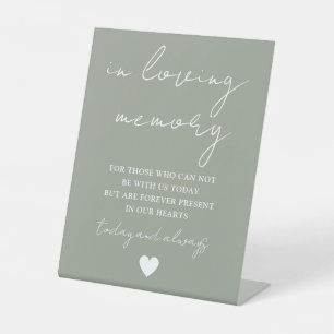 In Loving Memory Elegant Script Sage Green  Pedestal Sign