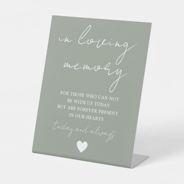 In Loving Memory Elegant Script Sage Green  Pedestal Sign (Front)