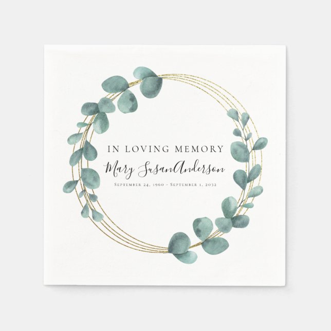 In Loving Memory Eucalyptus Funeral Memorial Wake Napkin (Front)