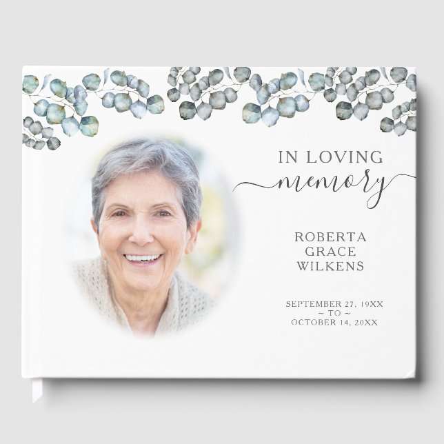 In Loving Memory Eucalyptus Script Photo Guest Boo Book (Front)