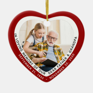 In Loving Memory Father Grandpa Memorial Red Heart Ceramic Tree Decoration