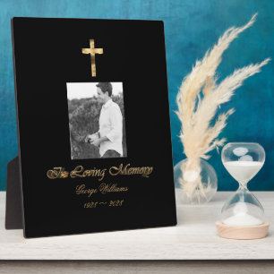 In Loving Memory Faux Gold Cross Memorial Plaque
