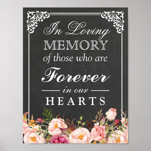 In Loving Memory Floral Chalkboard Wedding Sign (Front)