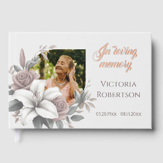 In Loving Memory Floral Frame Memorial Funeral Guest Book