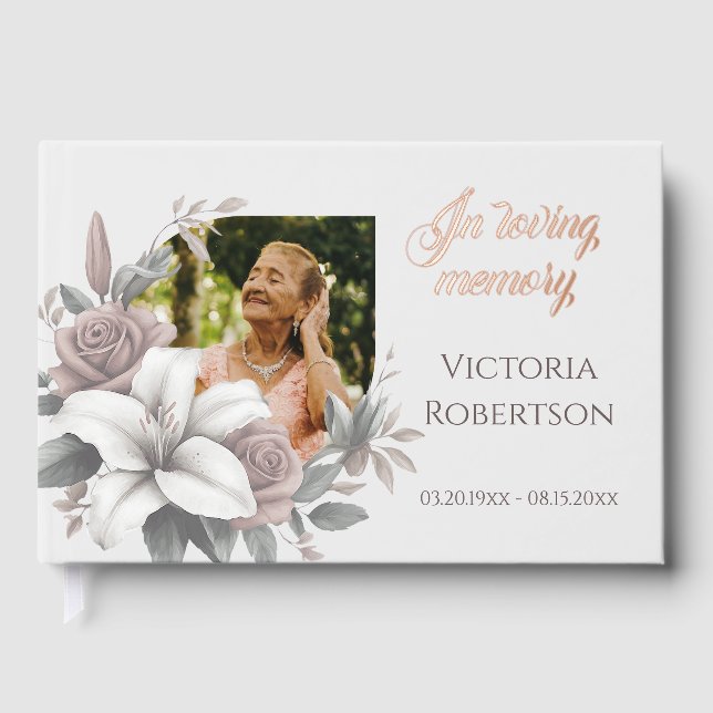 In Loving Memory Floral Frame Memorial Funeral Guest Book (Front)