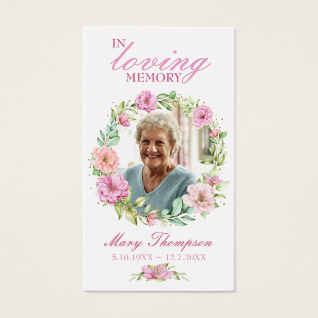 In Loving Memory Floral Photo Funeral Prayer Card (Front)