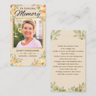 In Loving Memory Floral Photo Funeral Prayer Card