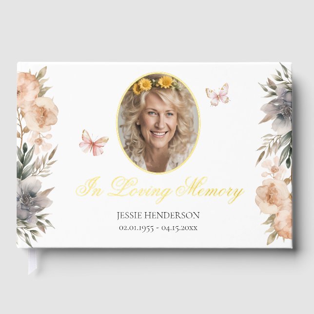 In Loving Memory Floral Photo Guest Book (Front)