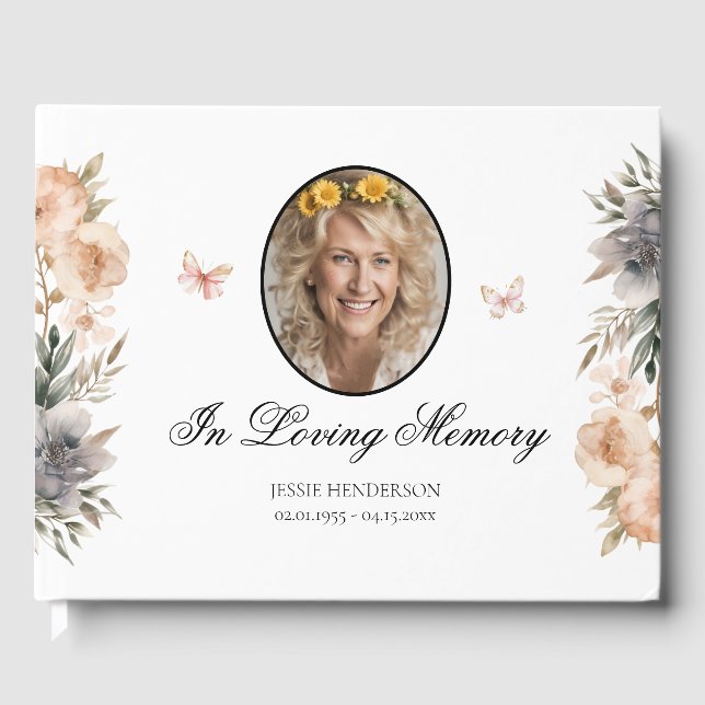 In Loving Memory Floral Photo Guest Book (Front)